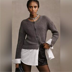 Anthropologie Gray Cropped Twofer Button-down Blouse Cardigan Size M